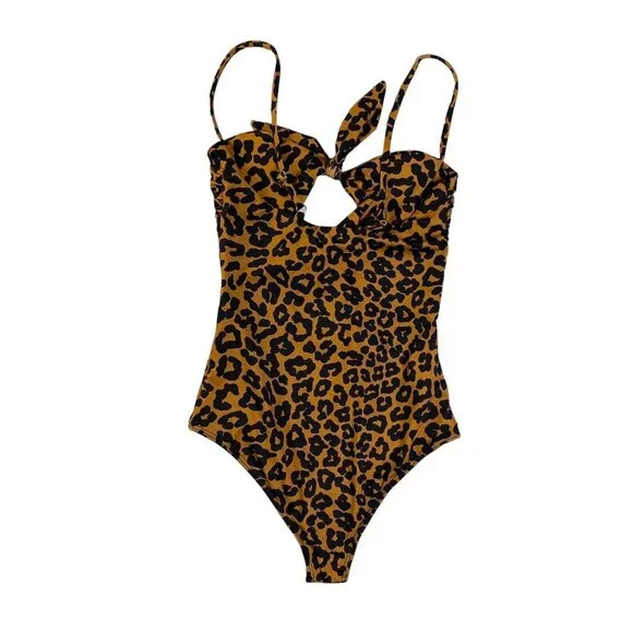Beach Riot Mia One Piece Swimsuit Brown Leopard Knot Ties Cutout NWOT Xsmall - Picture 3 of 5